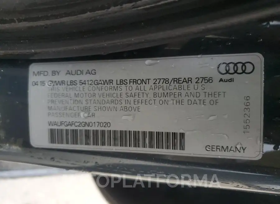 AUDI A6 PREMIUM 2016 vin WAUFGAFC2GN017020 from auto auction Copart