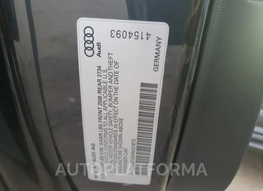 AUDI A5 PREMIUM 2022 vin WAUWAGF55NN001672 from auto auction Copart