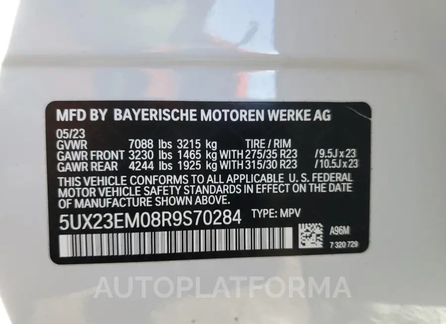 BMW X7 XDRIVE4 2024 vin 5UX23EM08R9S70284 from auto auction Copart