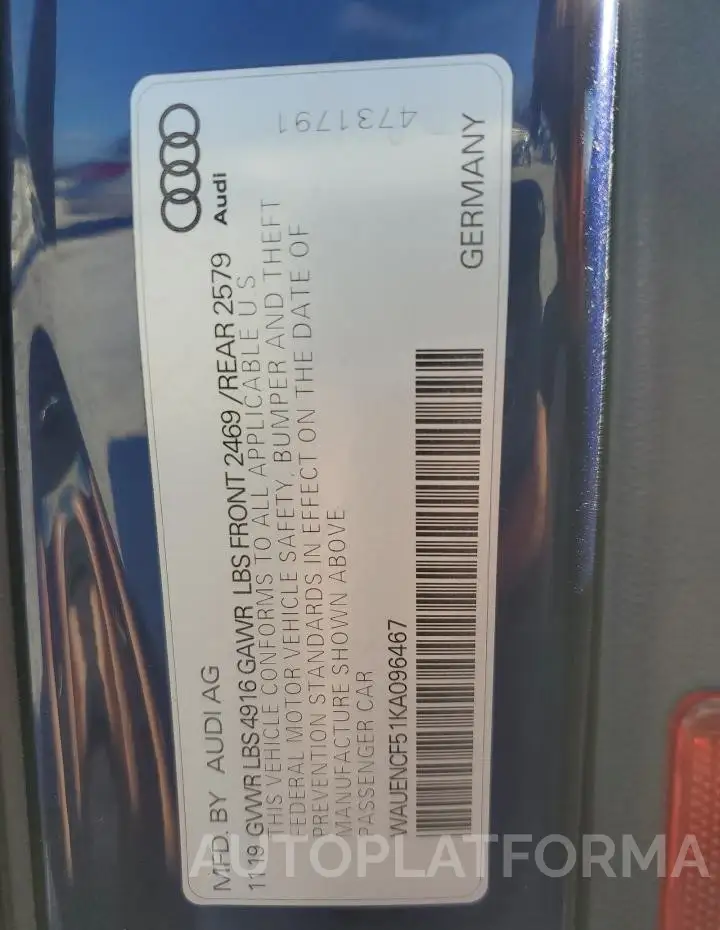 AUDI A5 PREMIUM 2019 vin WAUENCF51KA096467 from auto auction Copart