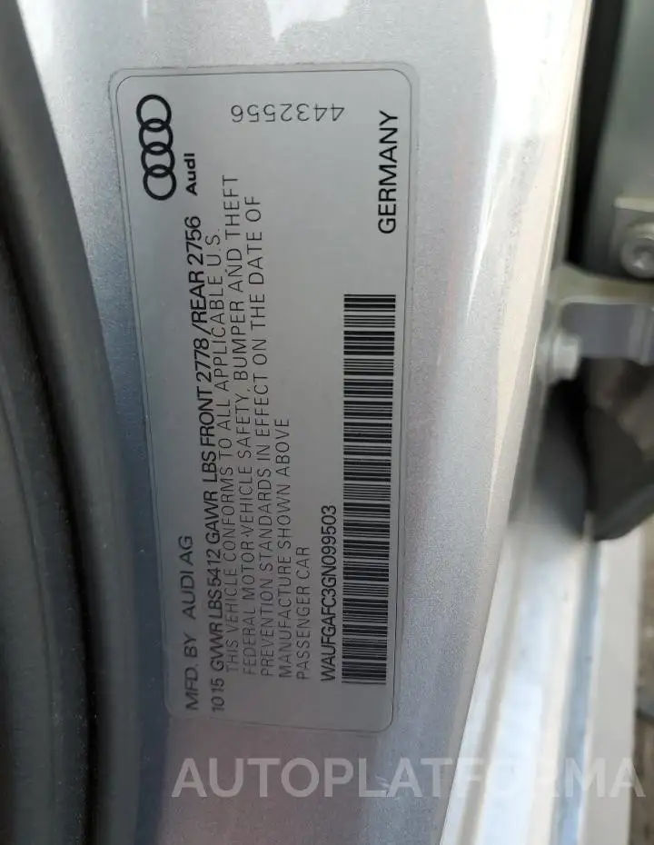 AUDI A6 PREMIUM 2016 vin WAUFGAFC3GN099503 from auto auction Copart