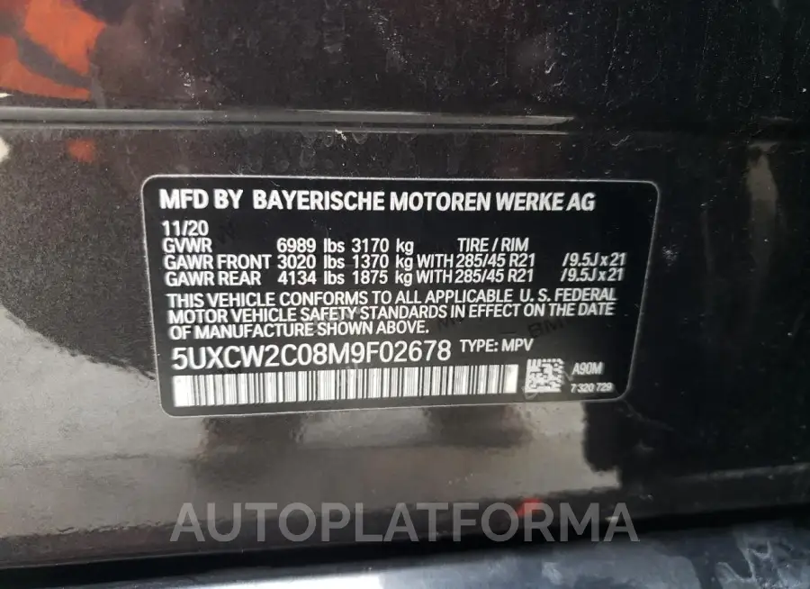 BMW X7 XDRIVE4 2021 vin 5UXCW2C08M9F02678 from auto auction Copart