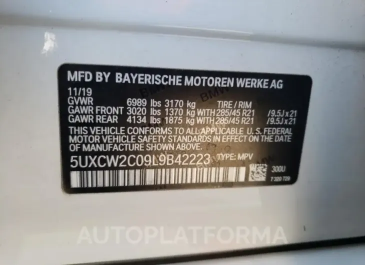 BMW X7 XDRIVE4 2020 vin 5UXCW2C09L9B42223 from auto auction Copart