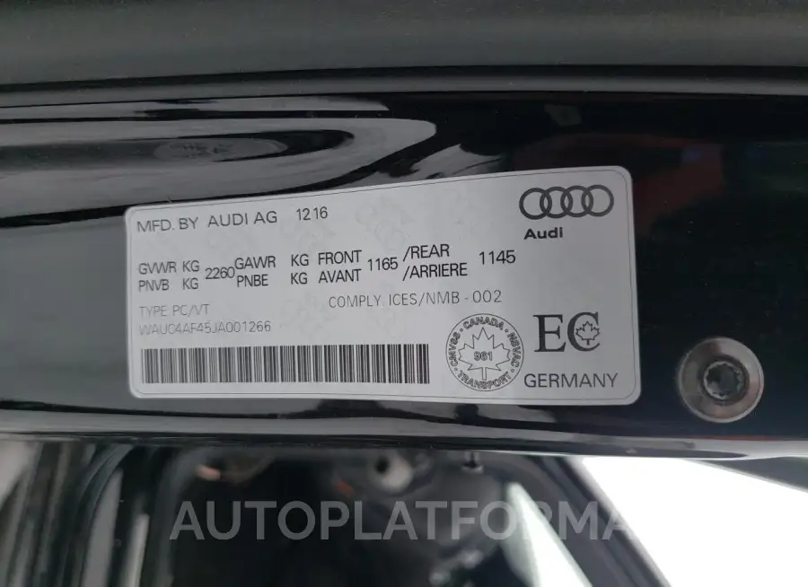 AUDI S4 PRESTIG 2018 vin WAUC4AF45JA001266 from auto auction Copart