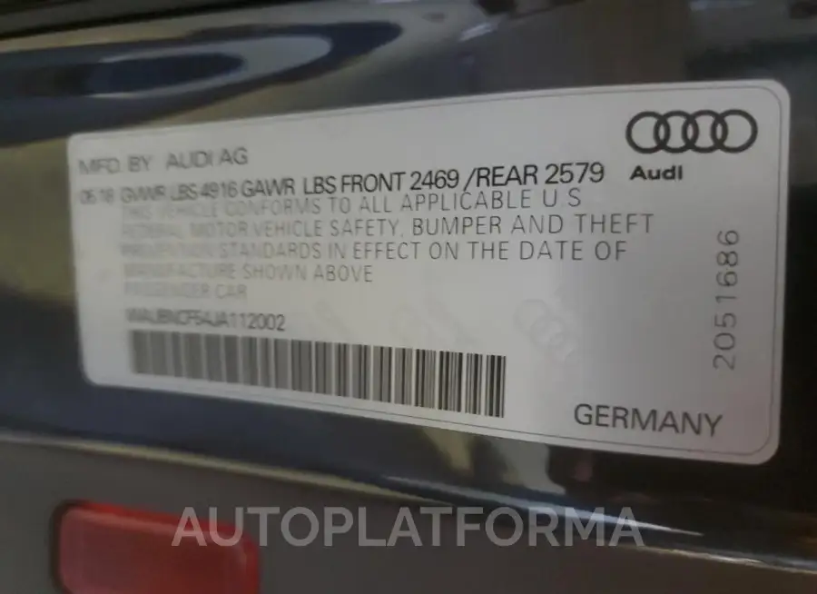 AUDI A5 PREMIUM 2018 vin WAUBNCF54JA112002 from auto auction Copart