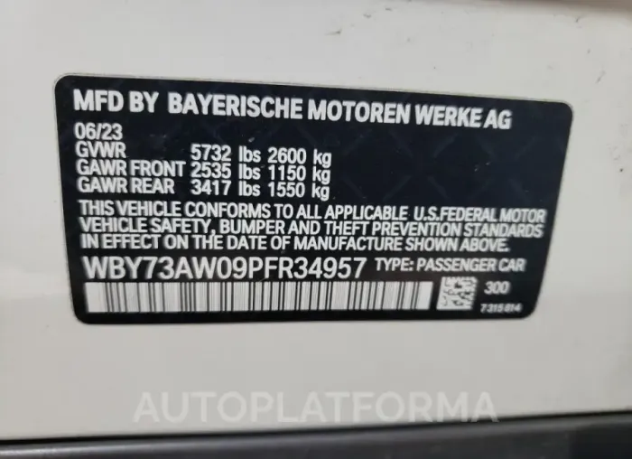 BMW I4 EDRIVE4 2023 vin WBY73AW09PFR34957 from auto auction Copart