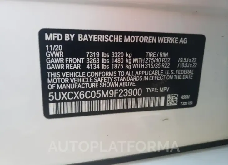 BMW X7 M50I 2021 vin 5UXCX6C05M9F23900 from auto auction Copart