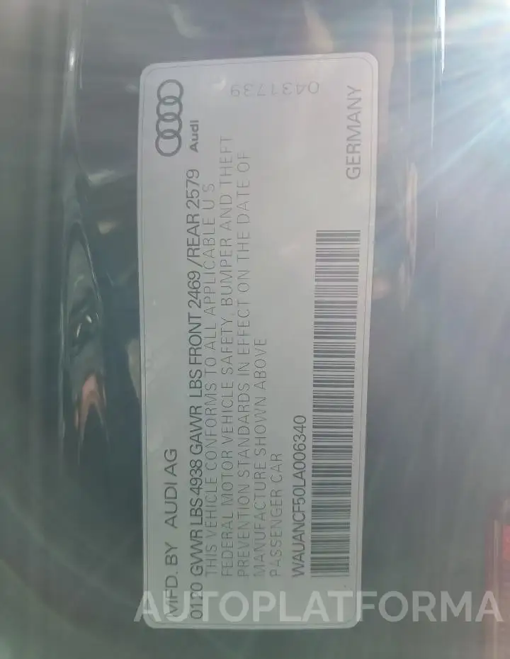 AUDI A5 PREMIUM 2020 vin WAUANCF50LA006340 from auto auction Copart