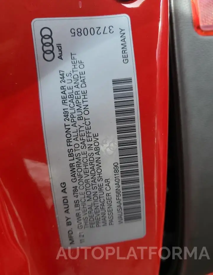 AUDI A5 PREMIUM 2022 vin WAUSAAF56NA011890 from auto auction Copart