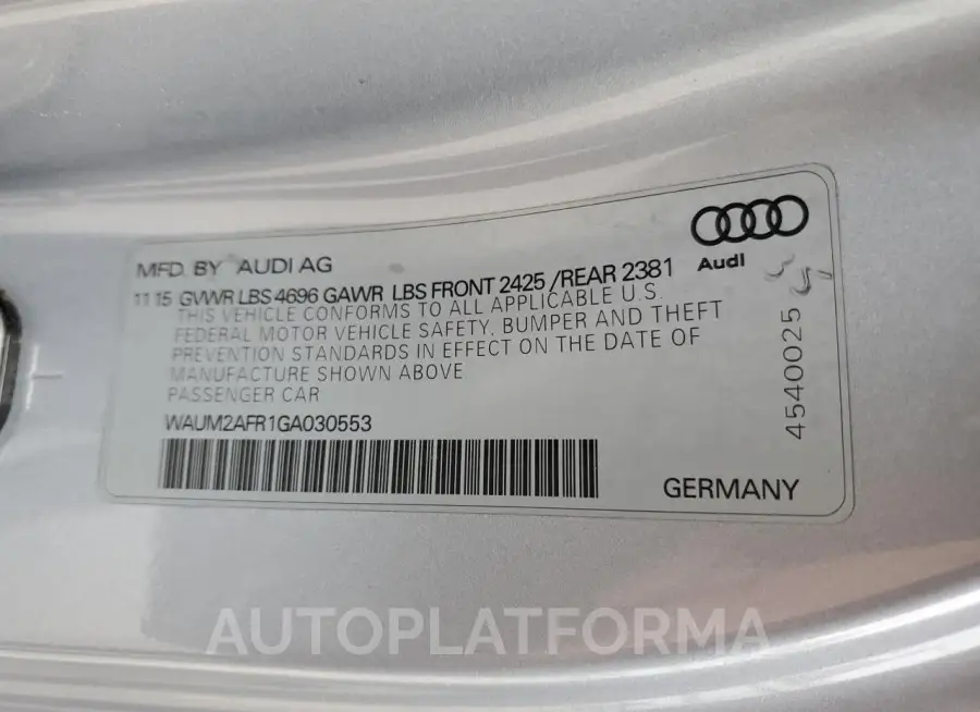 AUDI A5 PREMIUM 2016 vin WAUM2AFR1GA030553 from auto auction Copart