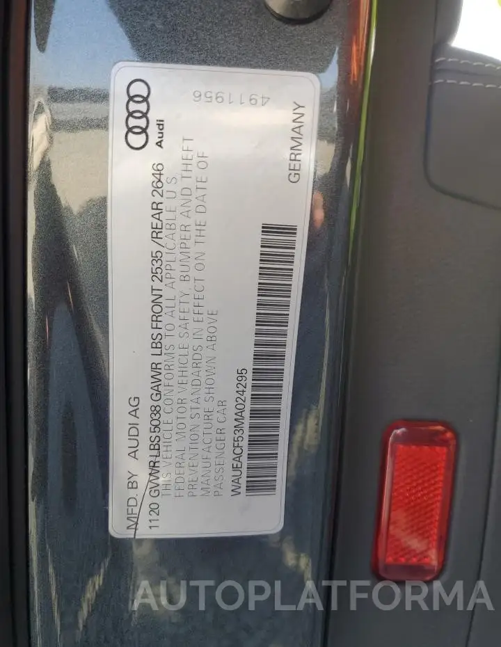 AUDI A5 PRESTIG 2021 vin WAUEACF53MA024295 from auto auction Copart