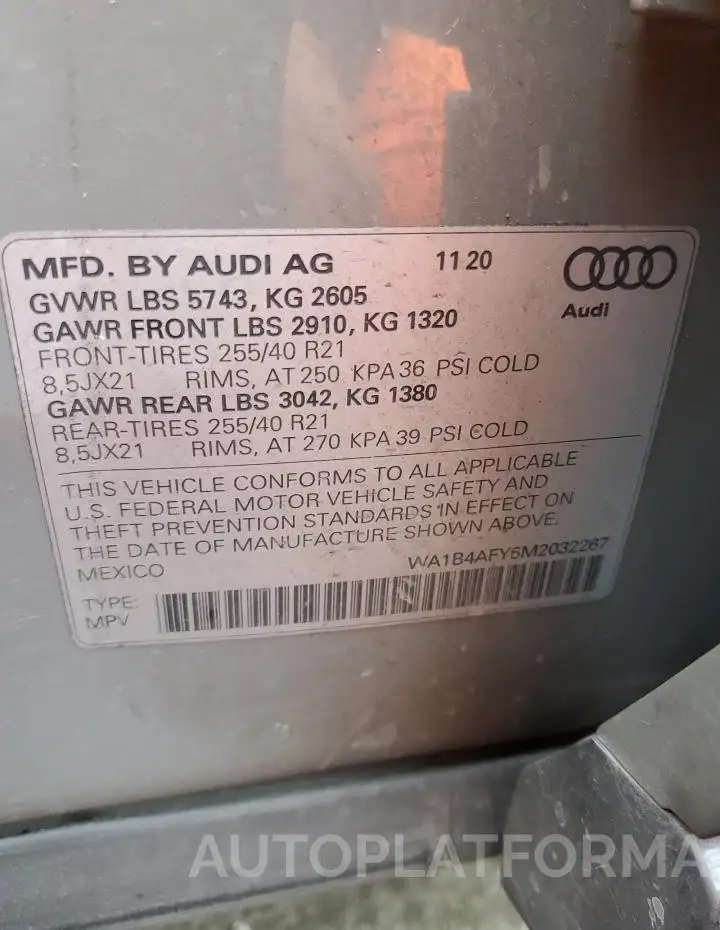 AUDI SQ5 PREMIU 2021 vin WA1B4AFY5M2032267 from auto auction Copart