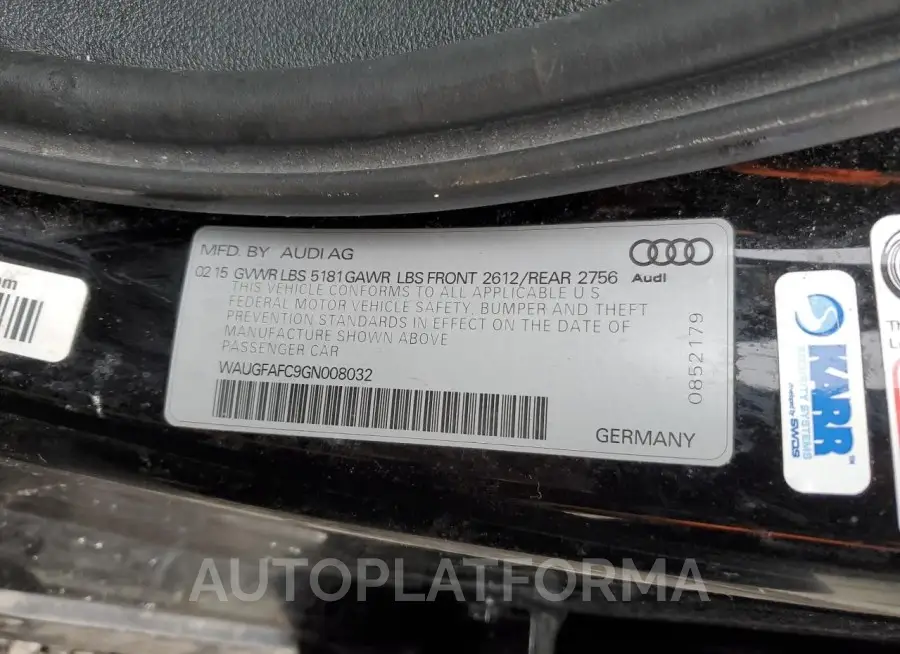 AUDI A6 PREMIUM 2016 vin WAUGFAFC9GN008032 from auto auction Copart