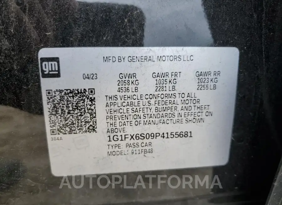 CHEVROLET BOLT EV 2L 2023 vin 1G1FX6S09P4155681 from auto auction Copart