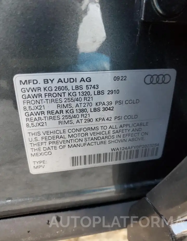 AUDI SQ5 SPORTB 2023 vin WA124AFY0P2023254 from auto auction Copart