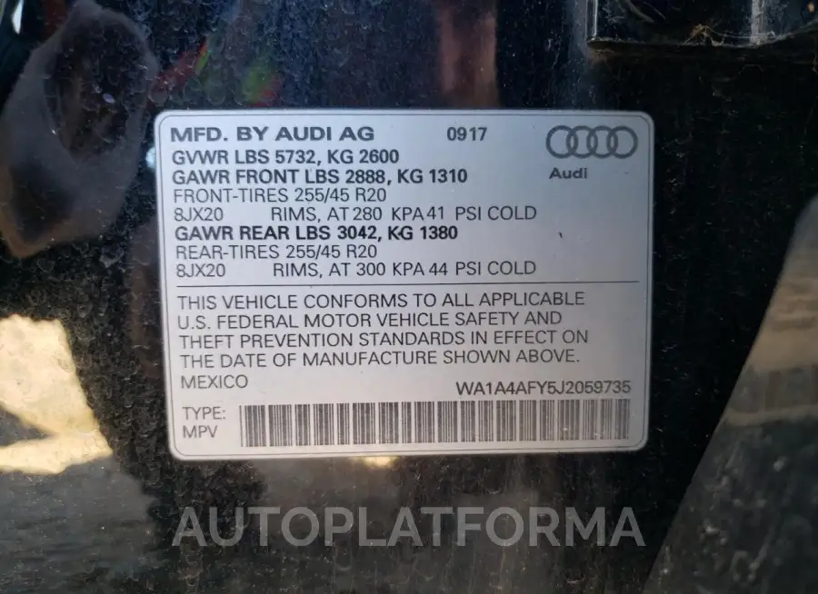 AUDI SQ5 QUATTR 2018 vin WA1A4AFY5J2059735 from auto auction Copart