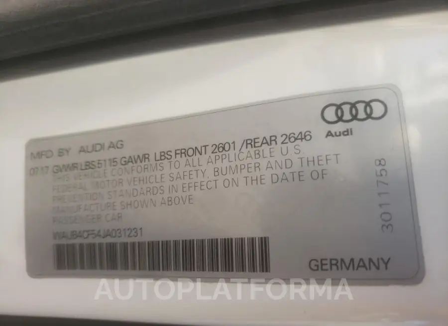 AUDI S5 PREMIUM 2018 vin WAUB4CF54JA031231 from auto auction Copart