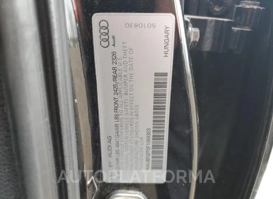 AUDI S3 PREMIUM 2015 vin WAUBFGFF5F1089303 from auto auction Copart