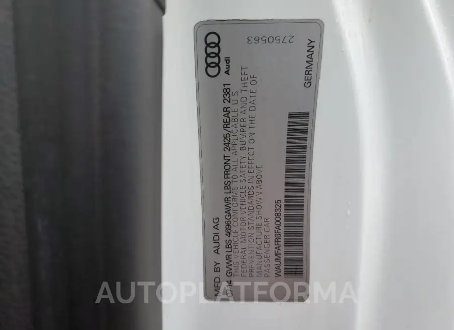 AUDI A5 PREMIUM 2015 vin WAUMFAFR6FA008325 from auto auction Copart