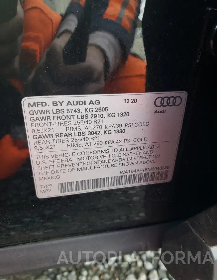 AUDI SQ5 PREMIU 2021 vin WA1B4AFY5M2040238 from auto auction Copart