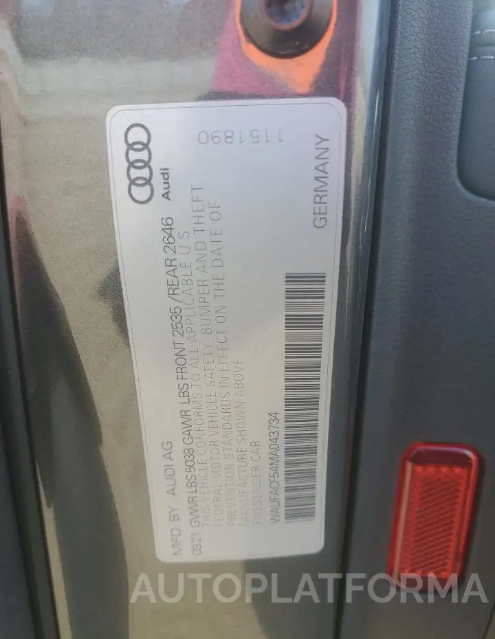 AUDI A5 PREMIUM 2021 vin WAUFACF54MA043734 from auto auction Copart