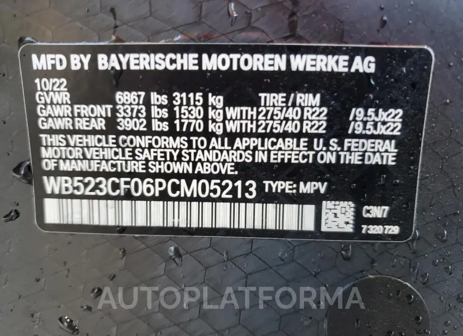 BMW IX XDRIVE5 2023 vin WB523CF06PCM05213 from auto auction Copart