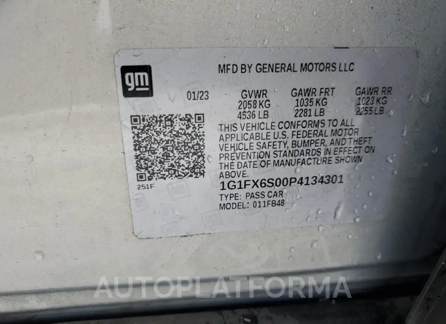 CHEVROLET BOLT EV 2L 2023 vin 1G1FX6S00P4134301 from auto auction Copart