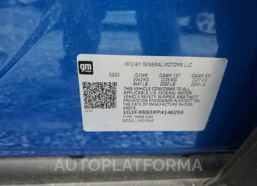 CHEVROLET BOLT EV 2L 2023 vin 1G1FX6S0XP4146259 from auto auction Copart