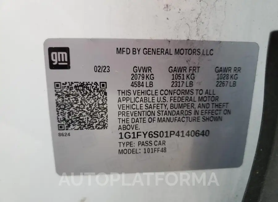 CHEVROLET BOLT EUV L 2023 vin 1G1FY6S01P4140640 from auto auction Copart