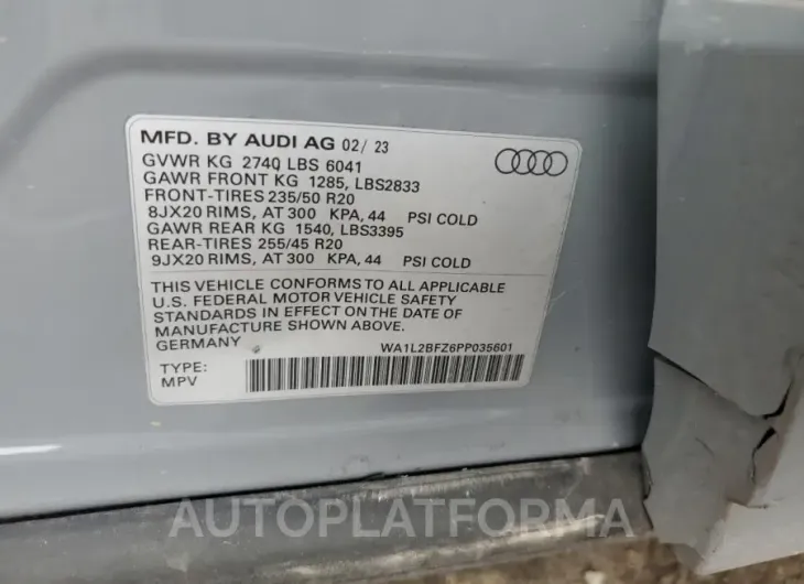 AUDI Q4 E-TRON 2023 vin WA1L2BFZ6PP035601 from auto auction Copart