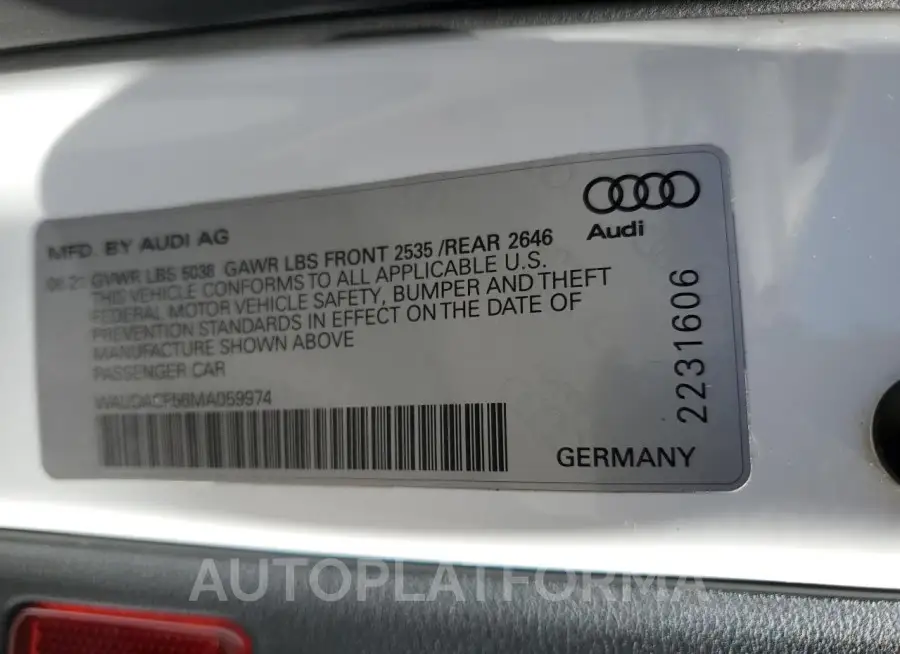 AUDI A5 PREMIUM 2021 vin WAUDACF56MA059974 from auto auction Copart