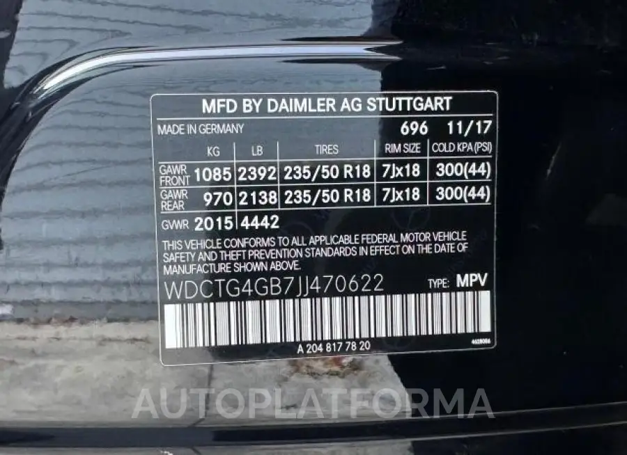 MERCEDES-BENZ GLA 250 4M 2018 vin WDCTG4GB7JJ470622 from auto auction Copart