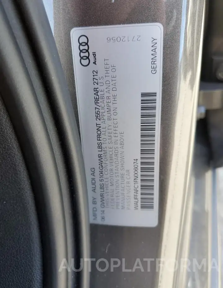 AUDI A6 PREMIUM 2015 vin WAUFFAFC1FN006074 from auto auction Copart