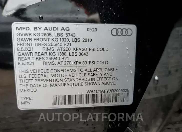 AUDI SQ5 PRESTI 2024 vin WA1C4AFY7R2009035 from auto auction Copart