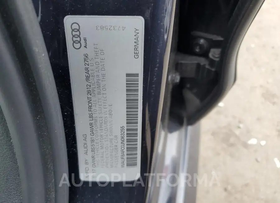 AUDI A6 PREMIUM 2018 vin WAUF8AFC0JN063255 from auto auction Copart