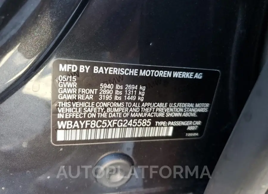 BMW 750 LXI 2015 vin WBAYF8C5XFG245585 from auto auction Copart