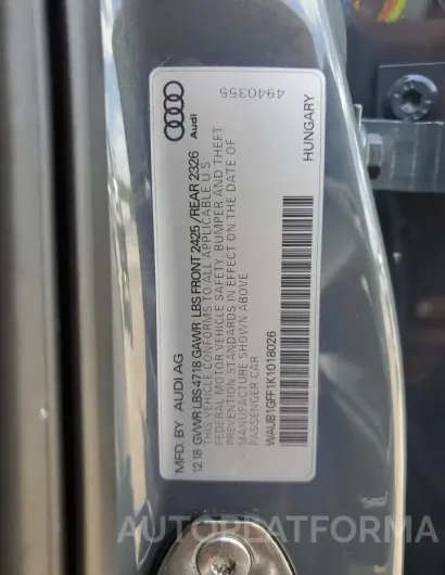 AUDI S3 PREMIUM 2019 vin WAUB1GFF1K1018026 from auto auction Copart