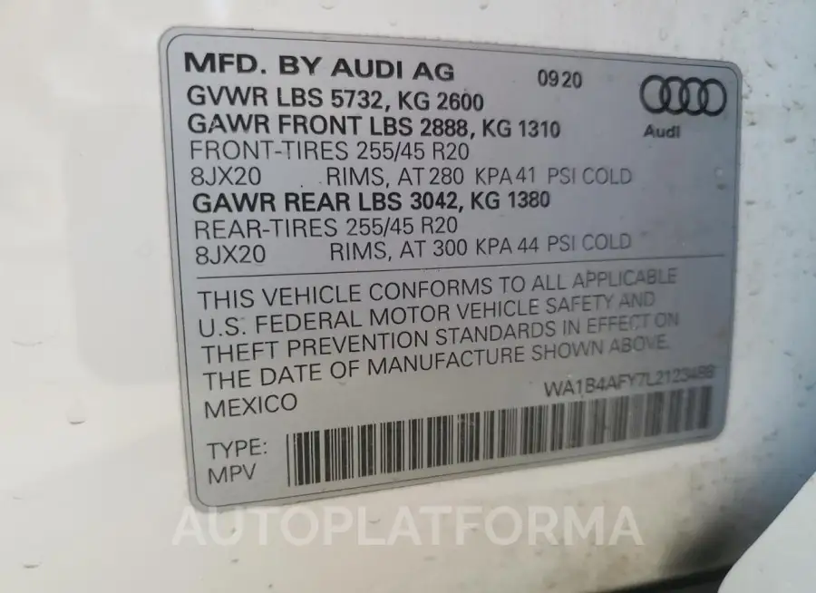 AUDI SQ5 PREMIU 2020 vin WA1B4AFY7L2123488 from auto auction Copart