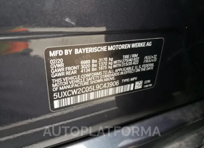 BMW X7 XDRIVE4 2020 vin 5UXCW2C05L9C43906 from auto auction Copart