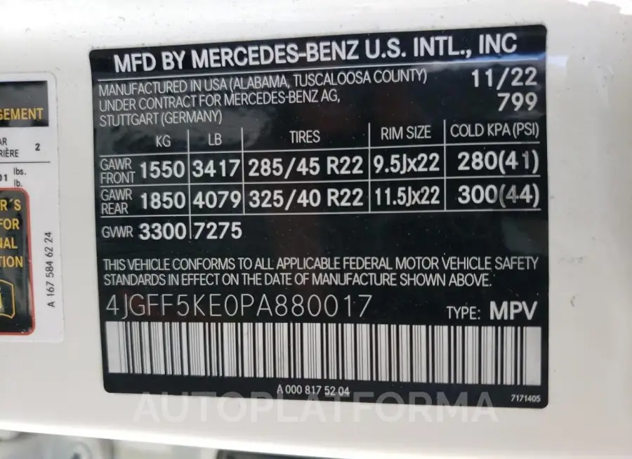 MERCEDES-BENZ GLS 450 4M 2023 vin 4JGFF5KE0PA880017 from auto auction Copart