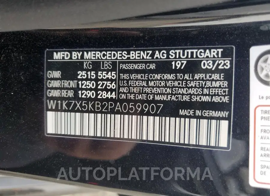 MERCEDES-BENZ AMG GT 43 2023 vin W1K7X5KB2PA059907 from auto auction Copart