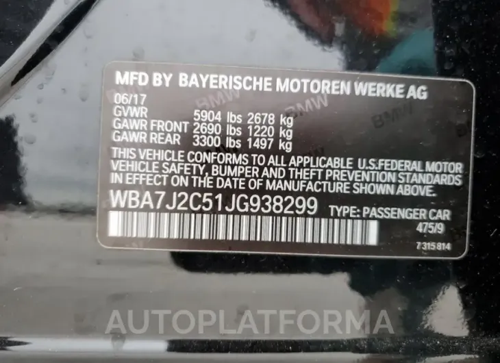 BMW 740 XE 2018 vin WBA7J2C51JG938299 from auto auction Copart