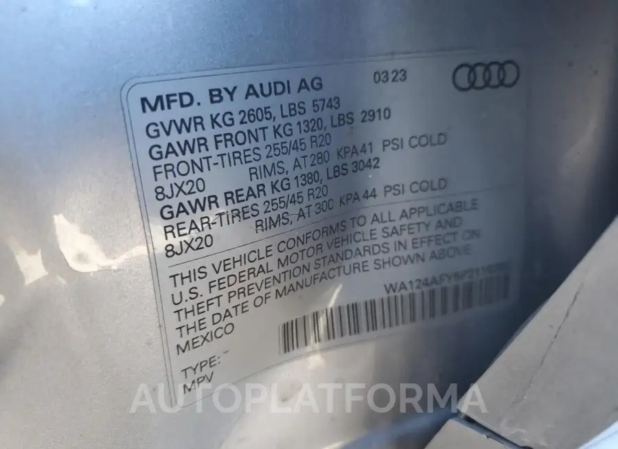 AUDI SQ5 SPORTB 2023 vin WA124AFY5P2118392 from auto auction Copart