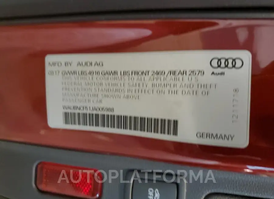 AUDI A5 PREMIUM 2018 vin WAUBNCF51JA005988 from auto auction Copart