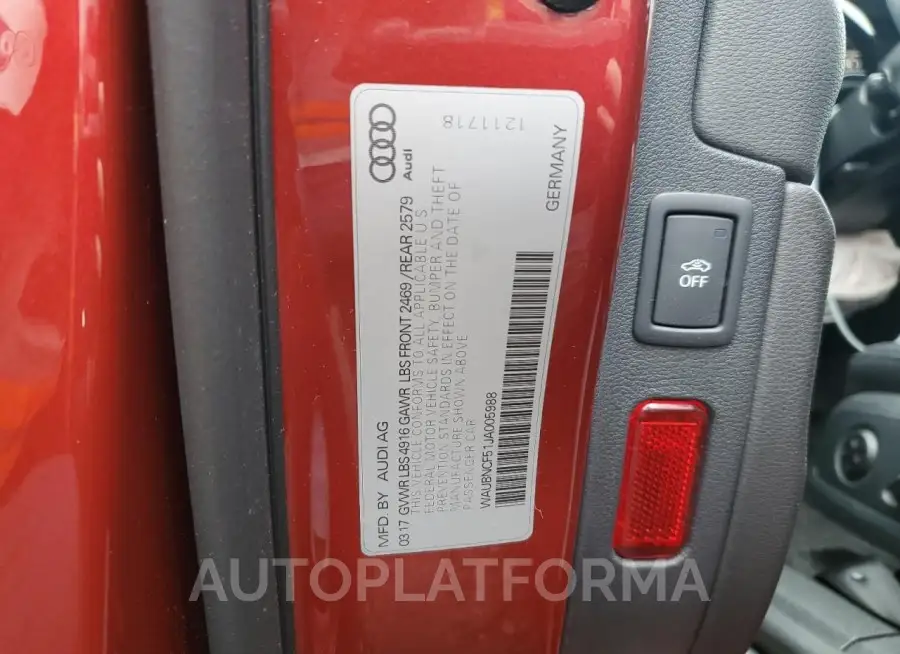 AUDI A5 PREMIUM 2018 vin WAUBNCF51JA005988 from auto auction Copart