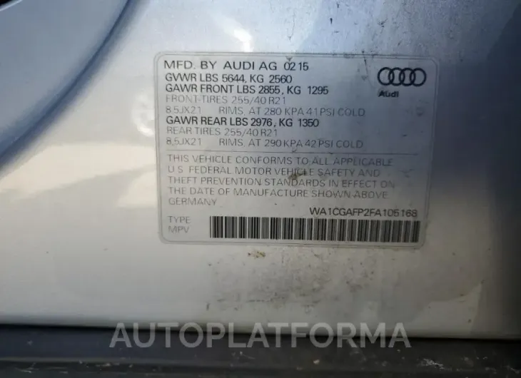 AUDI SQ5 PREMIU 2015 vin WA1CGAFP2FA105168 from auto auction Copart