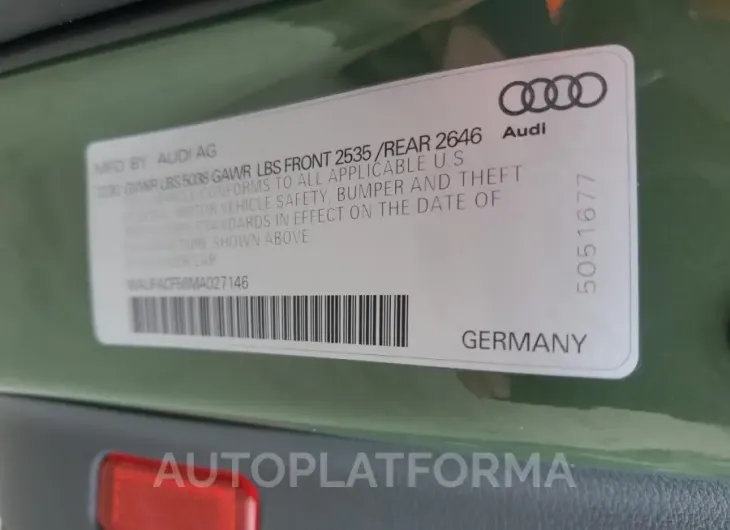 AUDI A5 PREMIUM 2021 vin WAUFACF56MA027146 from auto auction Copart