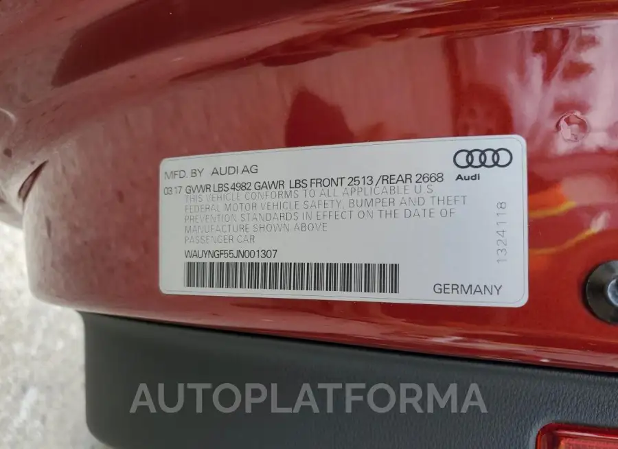 AUDI A5 PREMIUM 2018 vin WAUYNGF55JN001307 from auto auction Copart