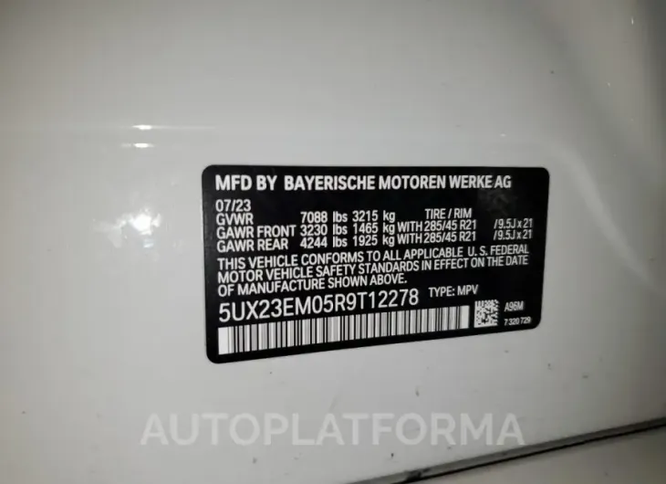 BMW X7 XDRIVE4 2024 vin 5UX23EM05R9T12278 from auto auction Copart