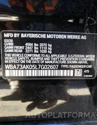 BMW 228XI 2020 vin WBA73AK05L7G02607 from auto auction Copart